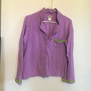 Pajama Gram Purple Polka Dot button up shirt